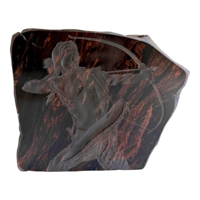 1973 René Skuta Mahogany Obsidian Lapidary Art Sculpture of Native American Archer For Sale