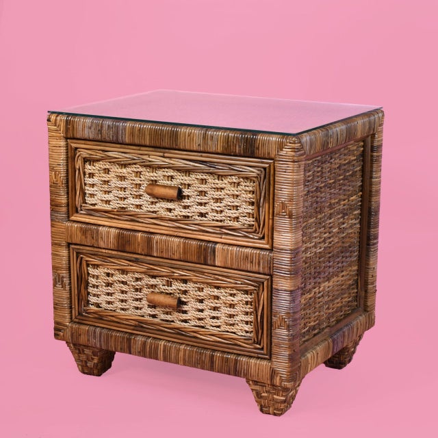 Late 20th Century Pair of Jute and Rattan Wrapped Nightstands For Sale - Image 5 of 5