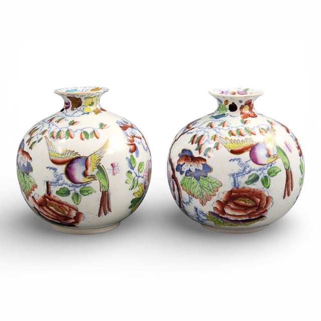 Earthenware Posy Vases with Bird and Peony Pattern from Mason's, 1900s, Set of 2 For Sale - Image 13 of 13