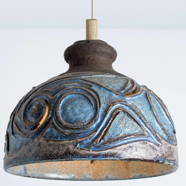 Blue Ceramic Pendant Light, Denmark, 1970 For Sale - Image 6 of 13