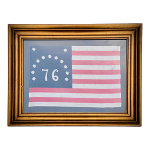 Real Vintage American Revolutionary Flag Bicentennial 13 Star Cotton in Gilt Antique Frame