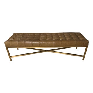 Biscuit Tufted Transitional Leather Bench For Sale