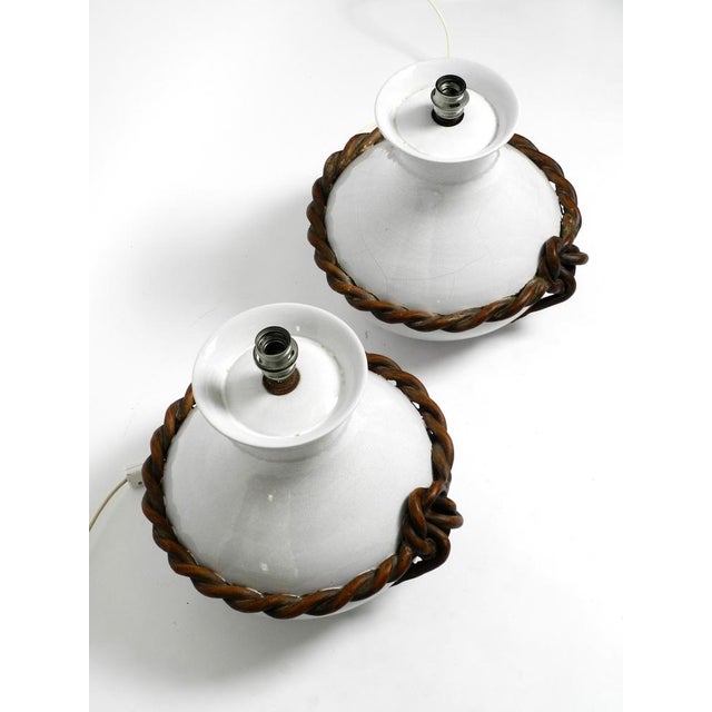 Mid-Century Italian White Ceramic Table Lamps with Original Shades, 1950s, Set of 2 For Sale - Image 6 of 18