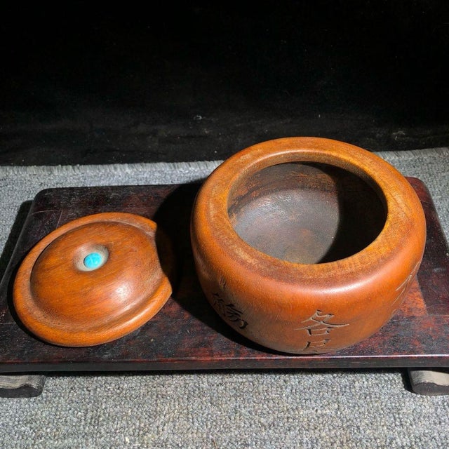 Vintage Rosewood Tea Caddy With Turquoise Inlay & Engraved Poetry For Sale - Image 4 of 9