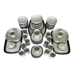 2000s Black Satin by Sango Quadrille Dinnerware Japan- 74 Pieces