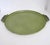 1950s American hammered metal tray finished in a yellow-green moire glaze enamel and decorated with attached ornate metal...