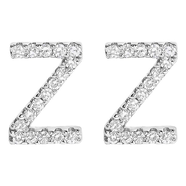 10K White Gold 1/10 Cttw Diamond 'Z' Initial Stud Earring For Sale