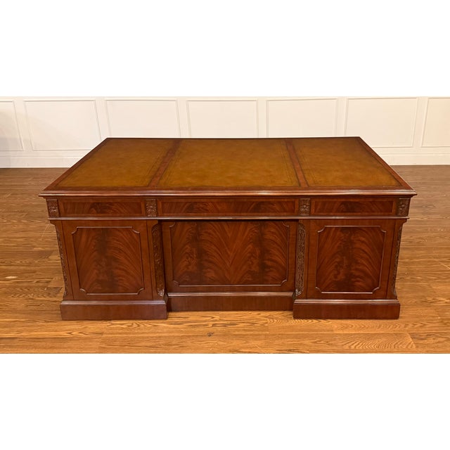 Traditional 72” Mahogany Executive Desk by Leighton Hall - Showroom Sample For Sale - Image 9 of 18