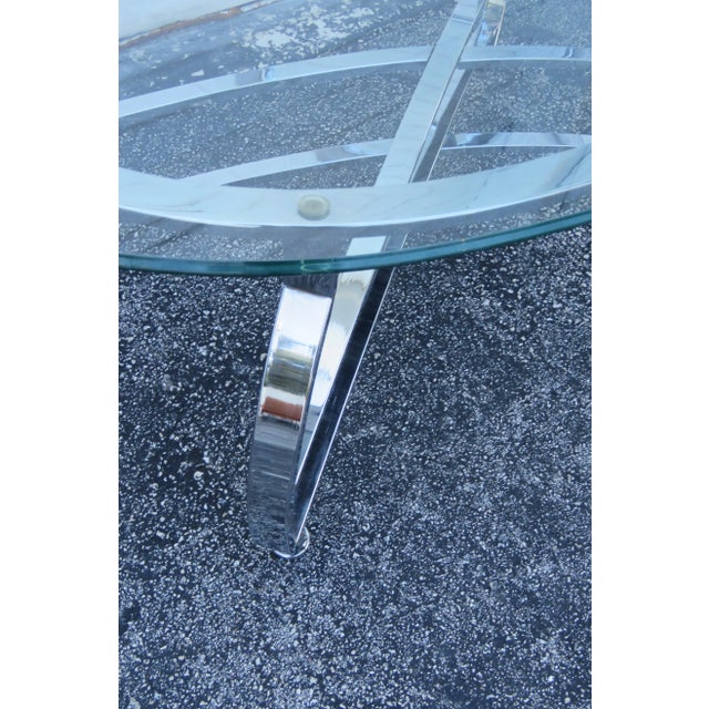 Hollywood Regency Mid Century Chrome Oval Glass Top Coffee For Sale In Miami - Image 6 of 13