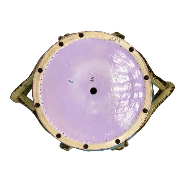 A Minton Majolica Turquoise Ground Snake-Handled Jardinière, Dated 1858 For Sale - Image 12 of 13