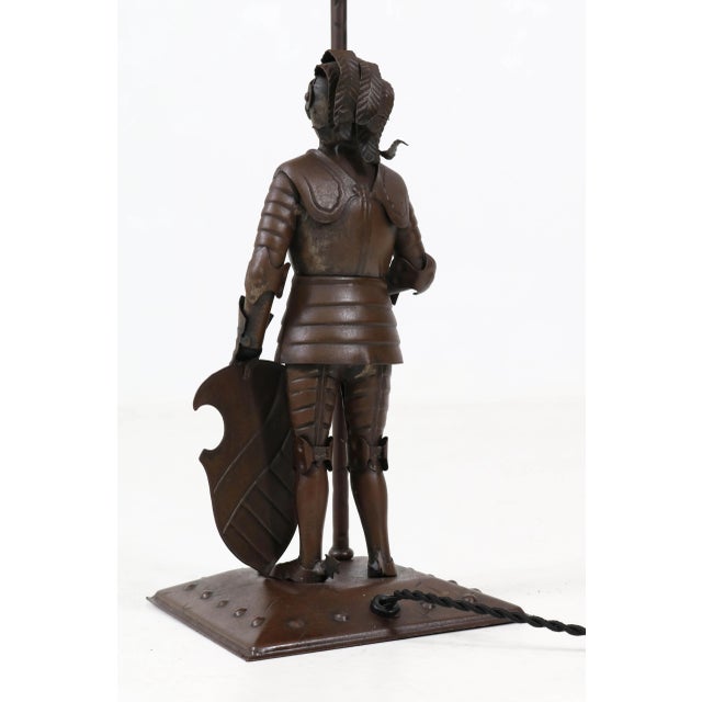 Arts & Crafts Knight Patinated Metal Table Lamp by Hugo Berger for Goberg, 1920s For Sale - Image 6 of 14
