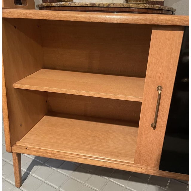 1950s Oak Sloping Front Sideboards with Sliding Doors, 1950s, Set of 2 For Sale - Image 5 of 12
