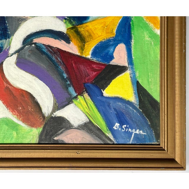 1960s Colorful Abstract on Canvas by Dr. Bella Singer - For Sale - Image 4 of 7