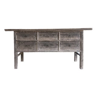 Vintage Painted Elm Wood Console Table With Drawers For Sale