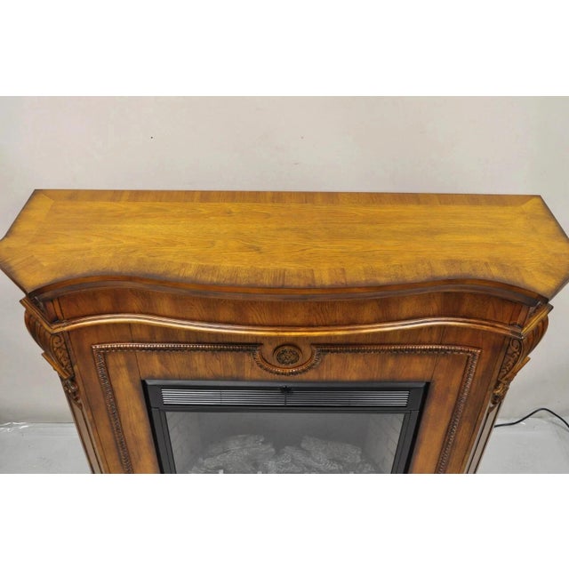 Twin Star International 62" Cherry Wood Empire Style Heater Tv Stand Fireplace For Sale - Image 4 of 11