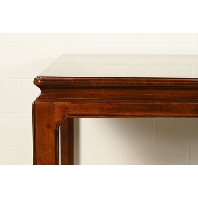 Henredon Mid-Century Hollywood Regency Mahogany and Burl Wood Extension Dining Table, Newly Refinished For Sale - Image 11 of 14