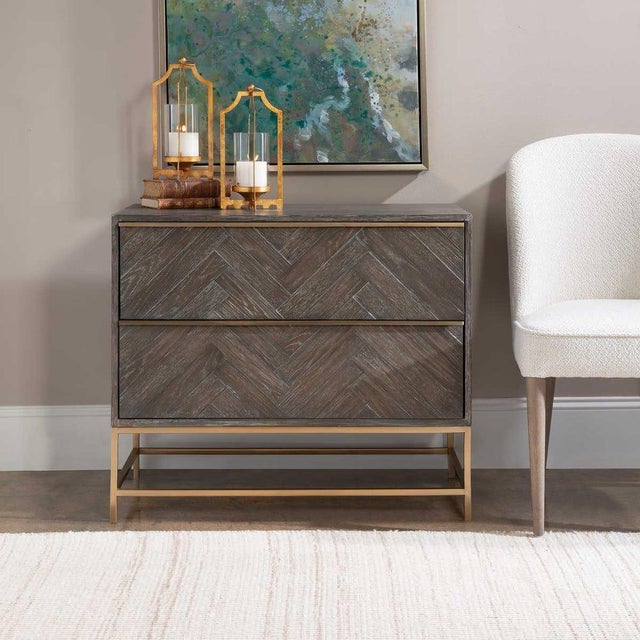 Wood 2 Drawer Chevron Chest For Sale - Image 7 of 9