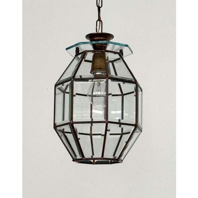 Italian Brass and Cut Glass Pendant Lamp, 1960s For Sale - Image 4 of 13
