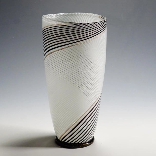 Dino Martens for Aureliano Toso Vase in Filigree Glass ca. 1950s A large Murano art glass vase designed by Dino Martens...