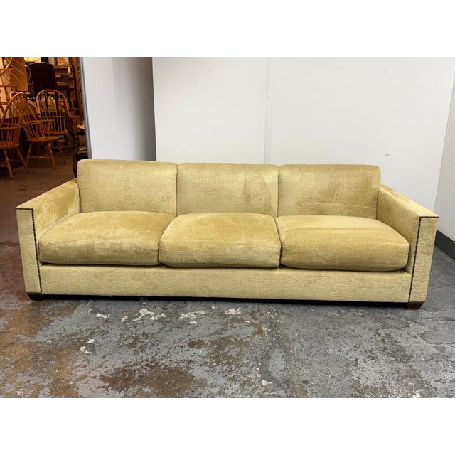 Design Plus Gallery presents the Manhattan Three-Seat Sofa from Baker Furniture. Golden yellow textured upholstery...