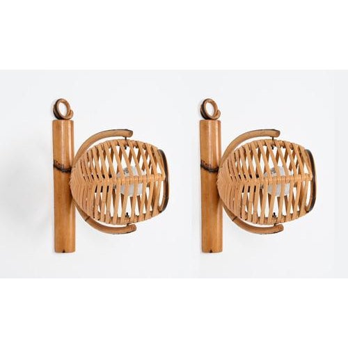 French Riviera Adjustable Sconces in Rattan by Louis Sognot, 1960s, Set of 2 For Sale - Image 9 of 16