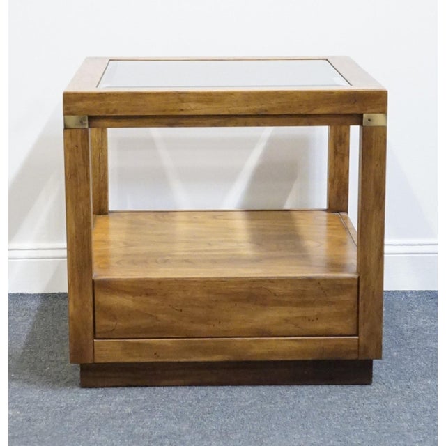 Drexel Heritage Woodbriar Collection Pecan Rustic European 26" Square Accent End Table W. Glass Top 988-342 For Sale - Image 10 of 14