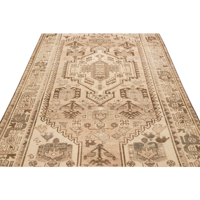 Persian Vintage Distressed Medallion Beige Wool Rug For Sale - Image 3 of 9
