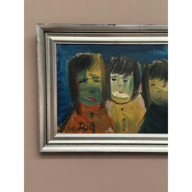 Louis Zelig, Three Little Children, 1960s, Oil Painting on Panel, Framed For Sale - Image 10 of 13