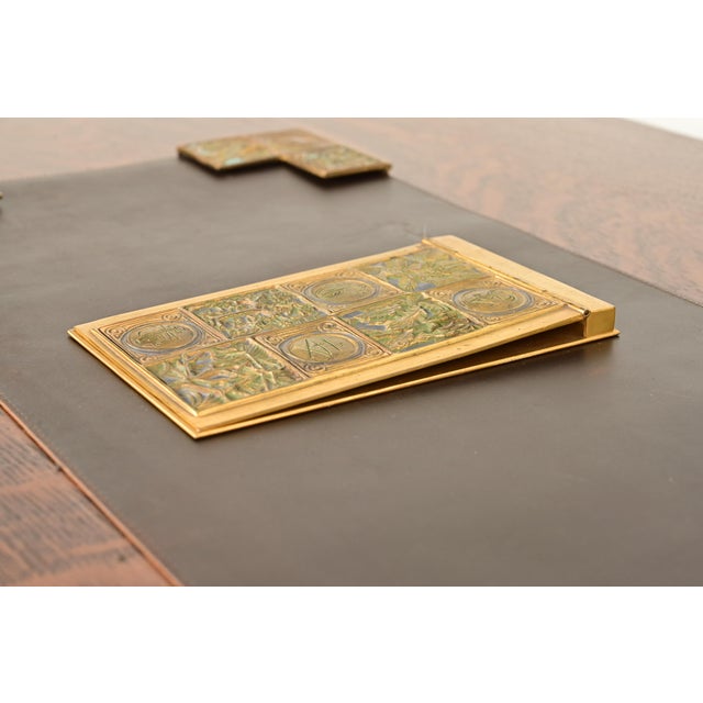 Tiffany Studios Tiffany Studios New York Bookmark Pattern Bronze Doré and Enamel Notepad Holder For Sale - Image 4 of 14