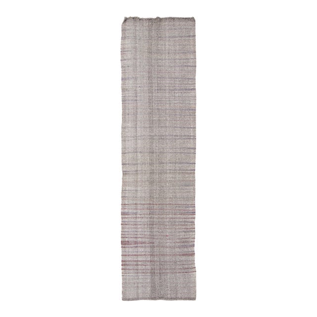 Vintage Chaput Kilim Wool Runner With Textural Stripes by Rug & Kilim, 1950-1959 For Sale