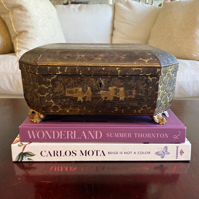 Antique 19th Century Chinese Export Black Lacquered Work Box For Sale - Image 4 of 8