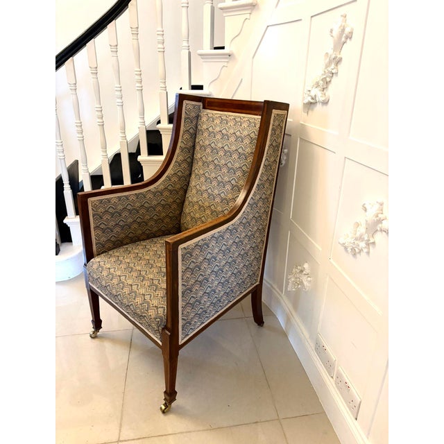 Antique Edwardian Mahogany Bergère Wing Armchair, 1900 For Sale - Image 3 of 11