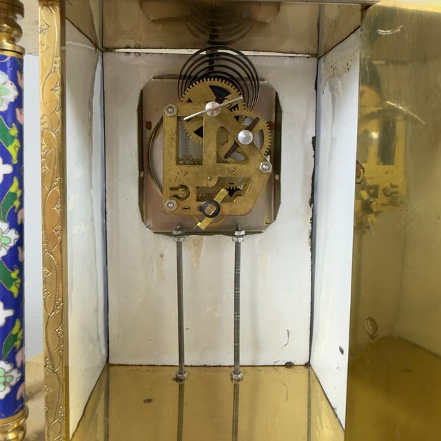 20th Century Pagoda Mechanical Table Clock with Cloisonné Enamels and Gilded Metal For Sale - Image 6 of 11