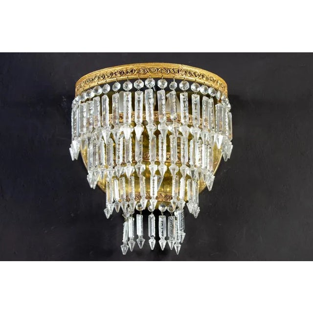Gold Crystal and Brass Scones or Wall Lights Italy, 1940s, Set of 2 For Sale - Image 8 of 15