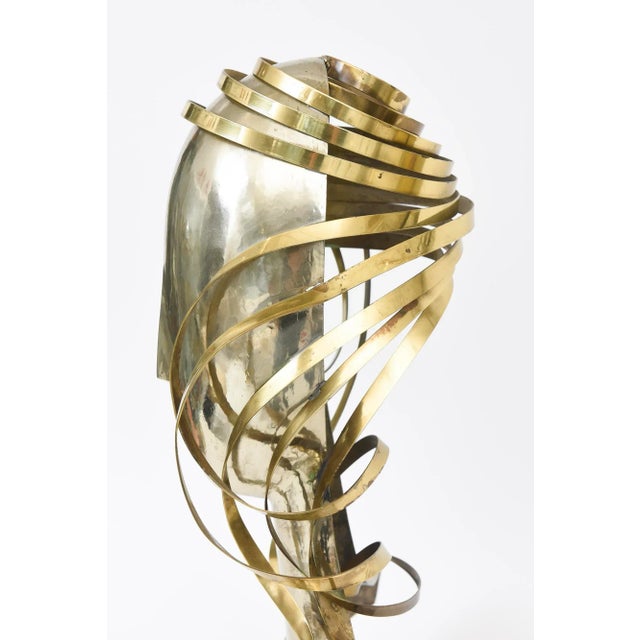 Metal Vintage Signed Karl Schmidt Brass and Hammered Alpaca Silver Sculpture, Austria, 1980's For Sale - Image 7 of 12