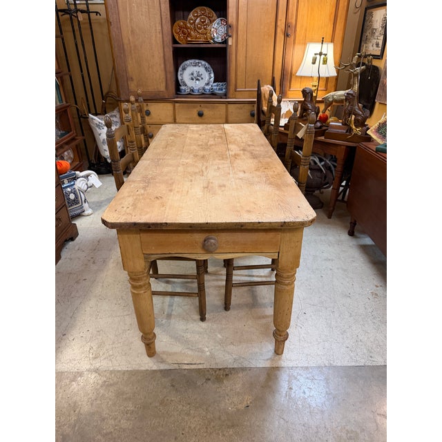 Almond Antique Pine Farm Table With Drawer at Each End. Great Patina For Sale - Image 8 of 10