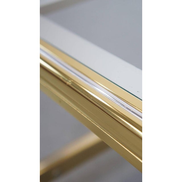 Vintage Hollywood Regency Side Table with Glass Top and Gold-Silver Mirror Edge For Sale - Image 11 of 12
