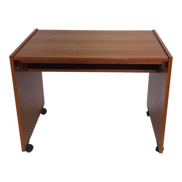 Scandinavian Modern Teak Rolling Pull Out Surface Computer Desk For Sale