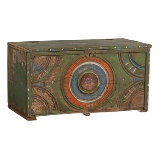 Antique Folk Art Style Carved Trunk, 1900 For Sale