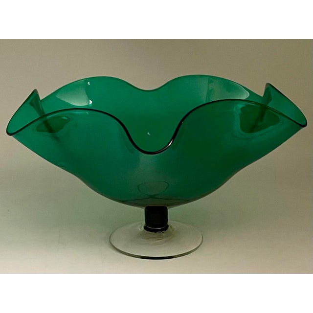 Blenko Vintage Blenko Emerald Green Art Glass Centerpiece Bowl For Sale - Image 4 of 10