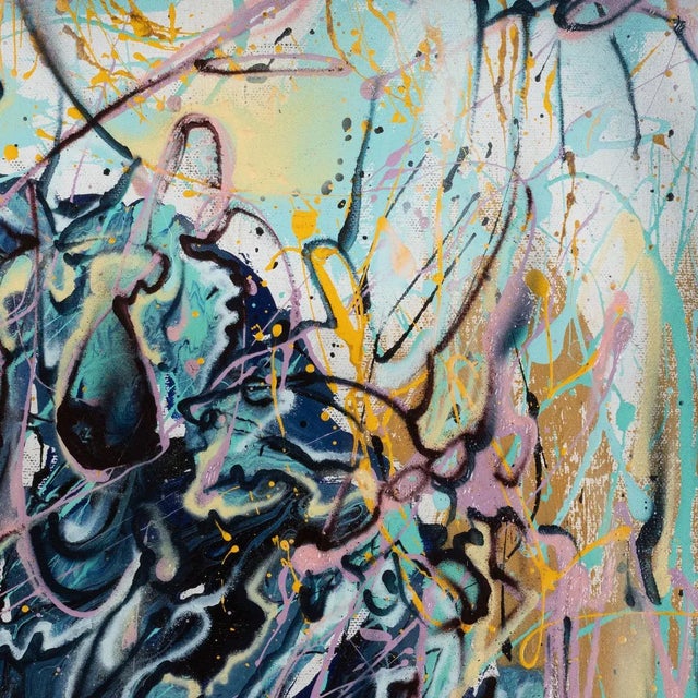 Paint "Portrait of Man in Suit" Contemporary Modernist Abstract Figurative Oil Painting by Costain For Sale - Image 7 of 8