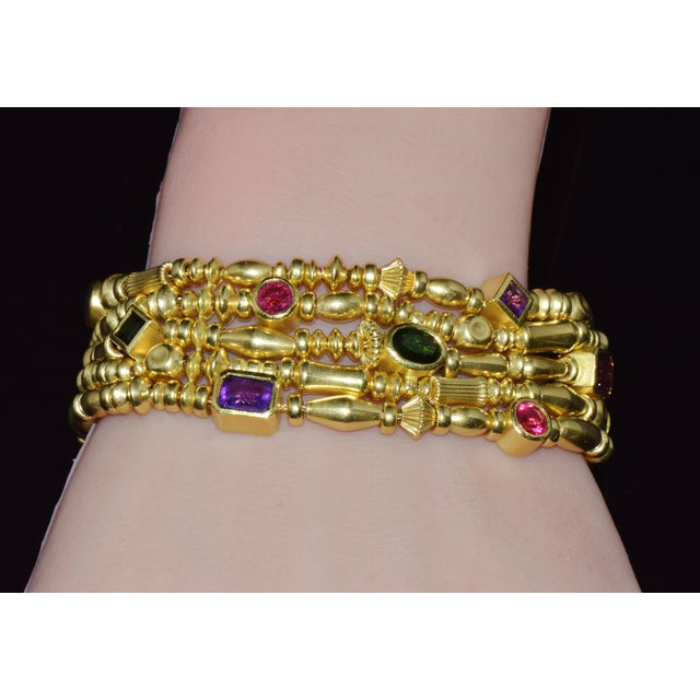 Designer Seidengang Natural Tourmaline Amethst Garnet 18k Solid Gold Multi-Strand Beaded Bracelet For Sale - Image 13 of 14