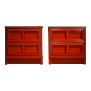 1970s Box Window Nightstands by in Orange a Pair - Newly Painted For Sale