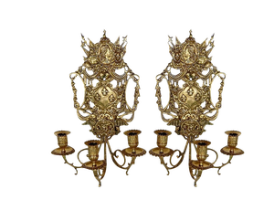 Mid-19th Century Napoleon III 3-Branch Gilt Bronze Candle Sconces, Set of 2