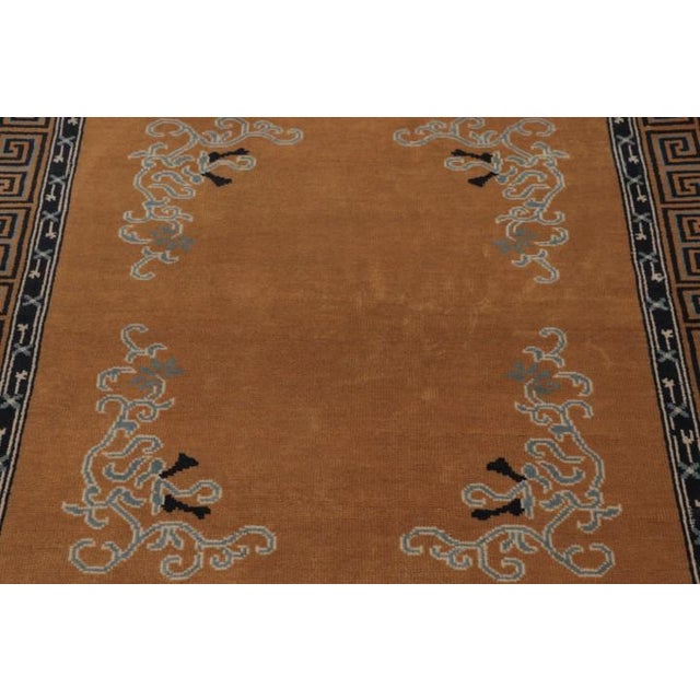 Rug & Kilim Rug & Kilim’s Chinese Art Deco Inspired Rug, Brown With Greek Key Border For Sale - Image 4 of 9