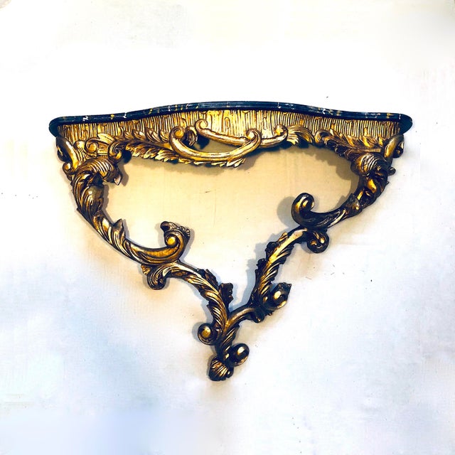 Antique Hand-Carved Gilt Wood Console - Wall Mount - Faux Marble Top For Sale - Image 12 of 12