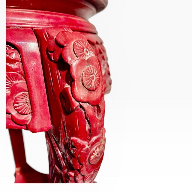 Vintage Chinese Burgundy Red Carved Wood End Table Pedestal For Sale - Image 13 of 18