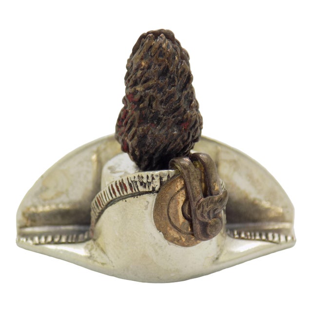 Vintage Italian Handmade Genuine Silver and Brass Elements Saturno Branded Italian Police Carabinieri Hat Figurine Miniature Table Place Card Holder For Sale