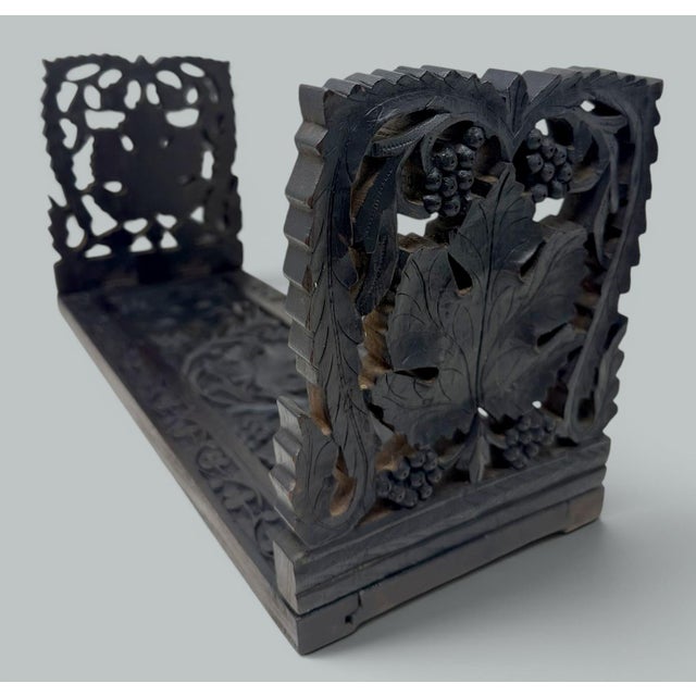 Victorian Antique Vintage Black Forest German Book Slide Carved Irish Shamrocks Maple Leaf For Sale - Image 3 of 11