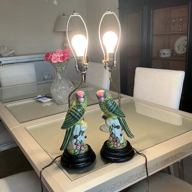 Pair of 1940s Green Parrot Table Lamps For Sale - Image 12 of 12